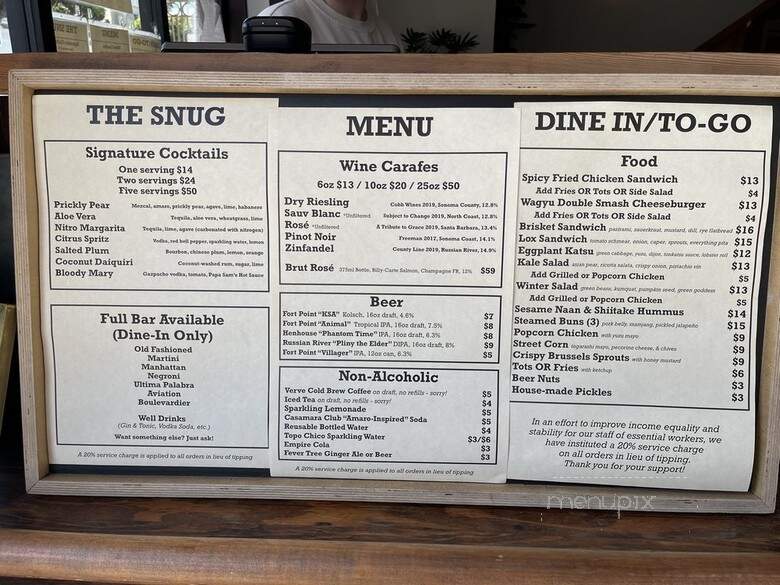 The Snug - San Francisco, CA menu_pic