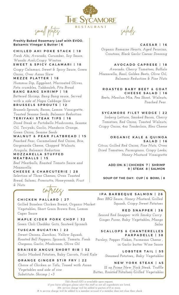 The Sycamore - Glendale, CA menu_pic
