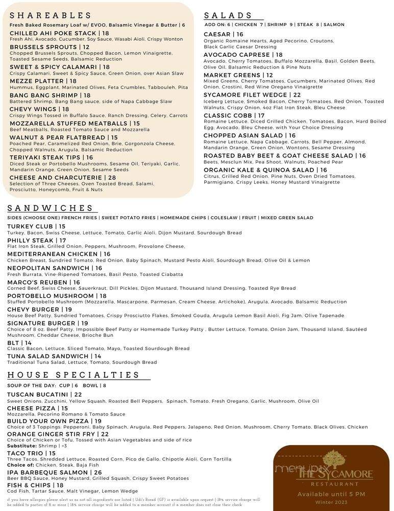 The Sycamore - Glendale, CA menu_pic