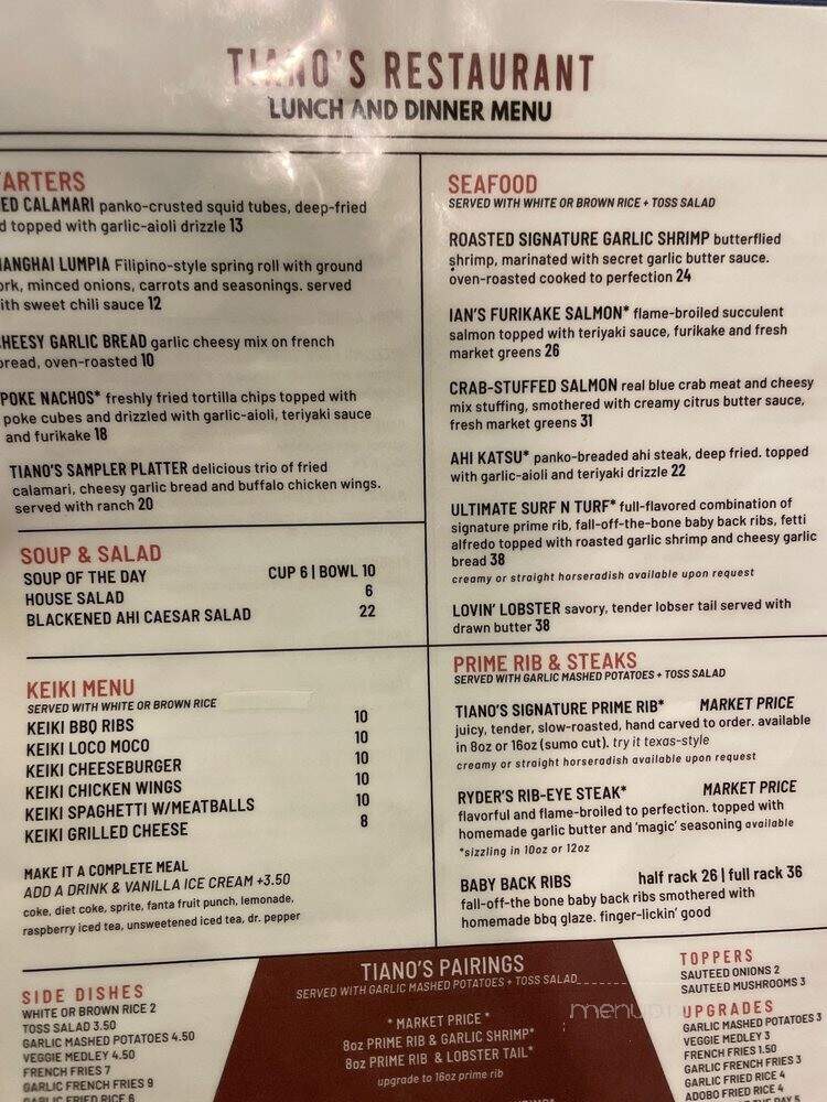 Tiano's Restaurant - Waipahu, HI menu_pic