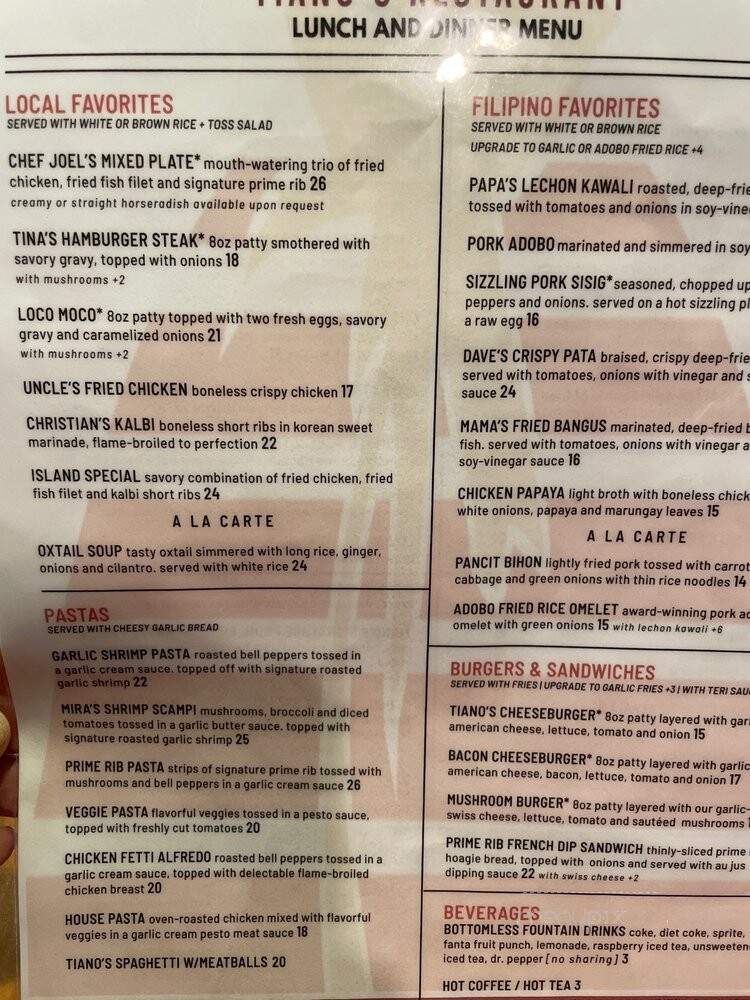 Tiano's Restaurant - Waipahu, HI menu_pic