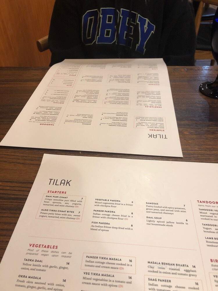 Tilak - San Francisco, CA menu_pic