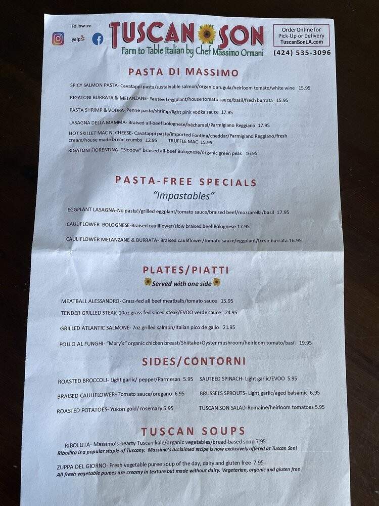 Tuscan Son - Los Angeles, CA menu_pic