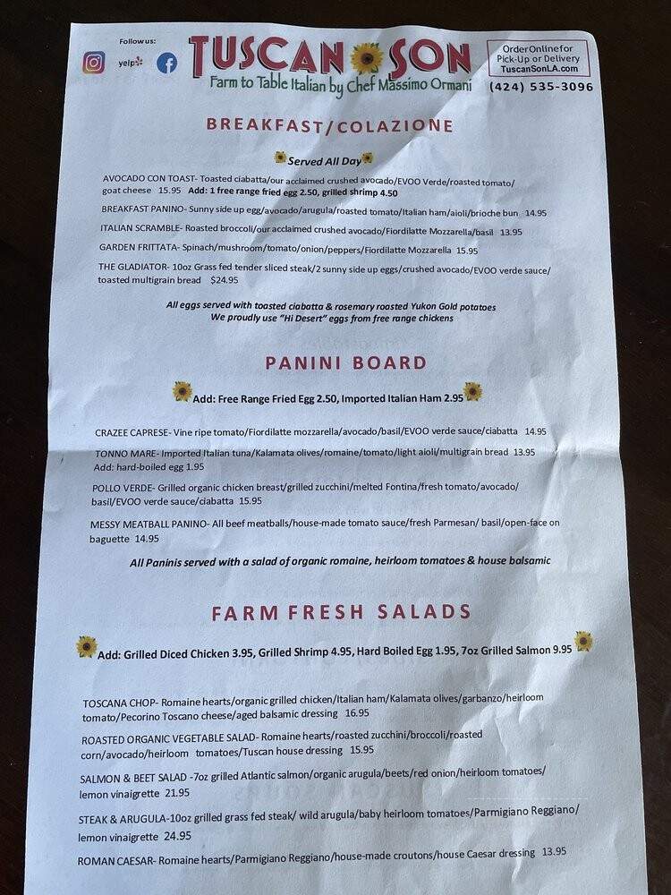 Tuscan Son - Los Angeles, CA menu_pic