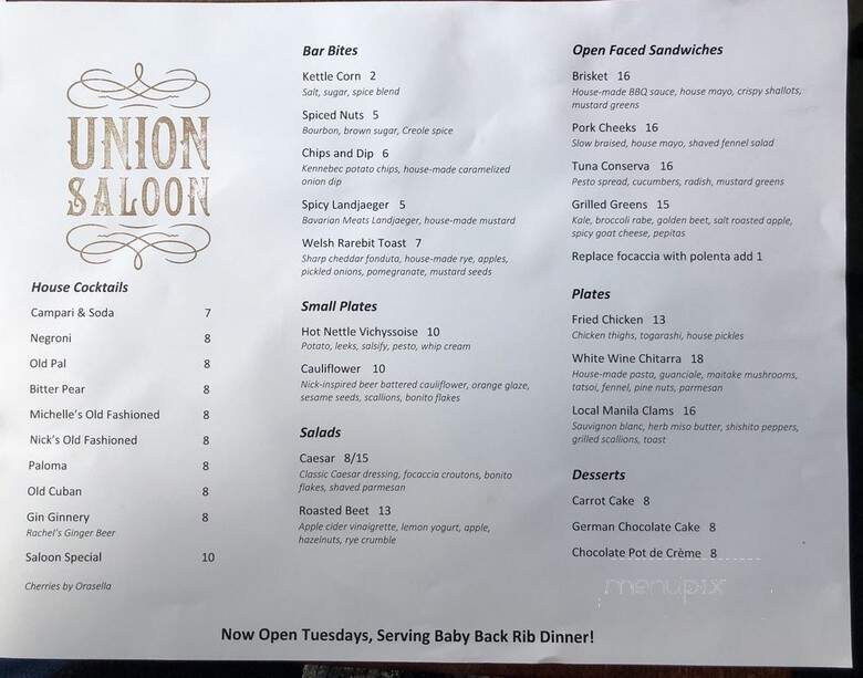 Union Saloon - Seattle, WA menu_pic