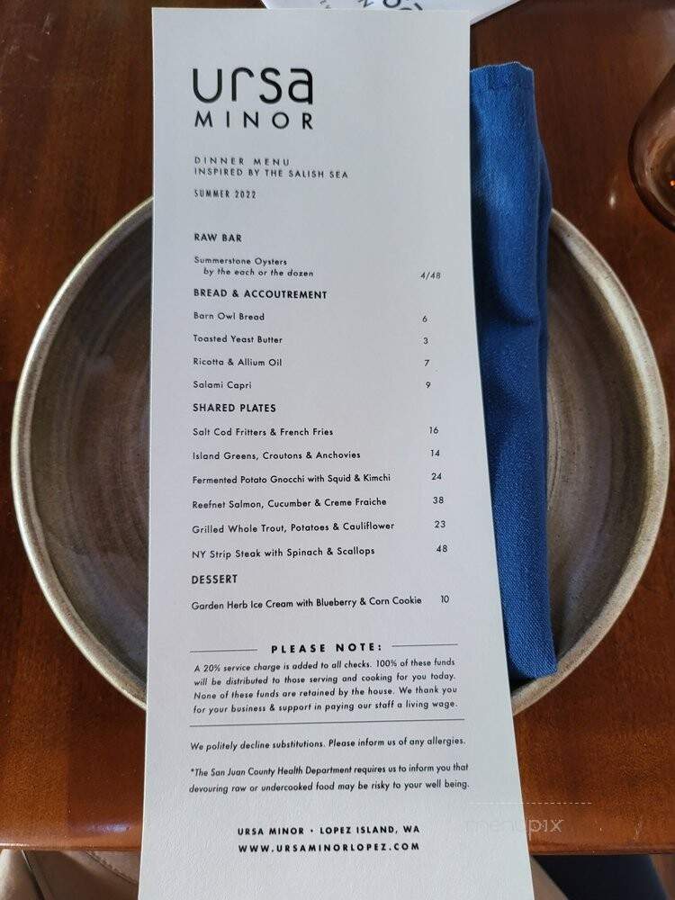 Ursa Minor - Lopez Island, WA menu_pic