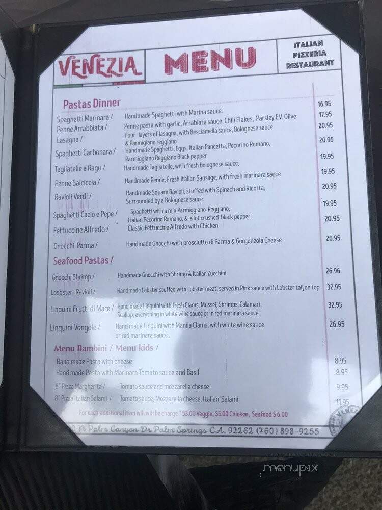 Venezia Restaurant & Pizzeria - Palm Springs, CA menu_pic