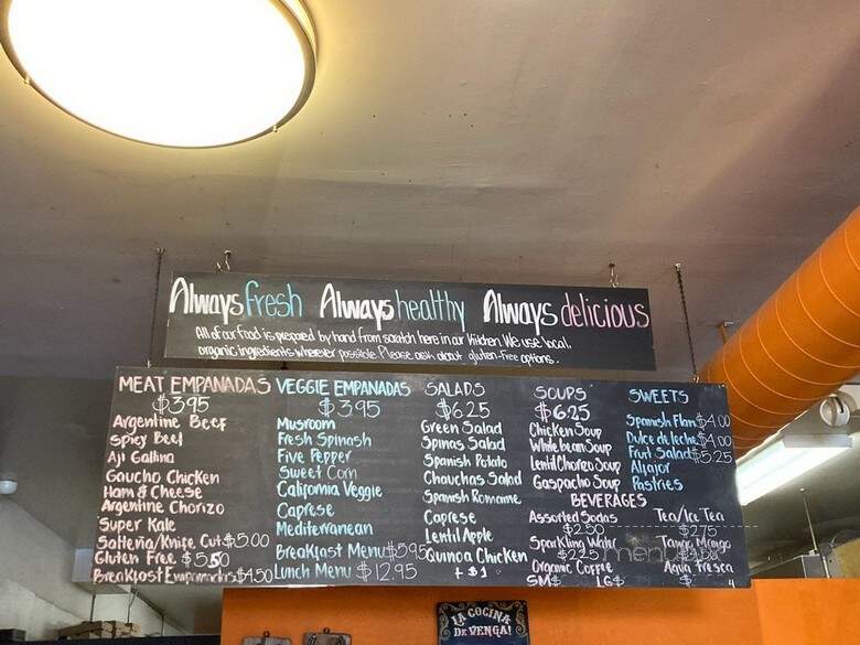 Venga Empanadas - Redwood City, CA menu_pic