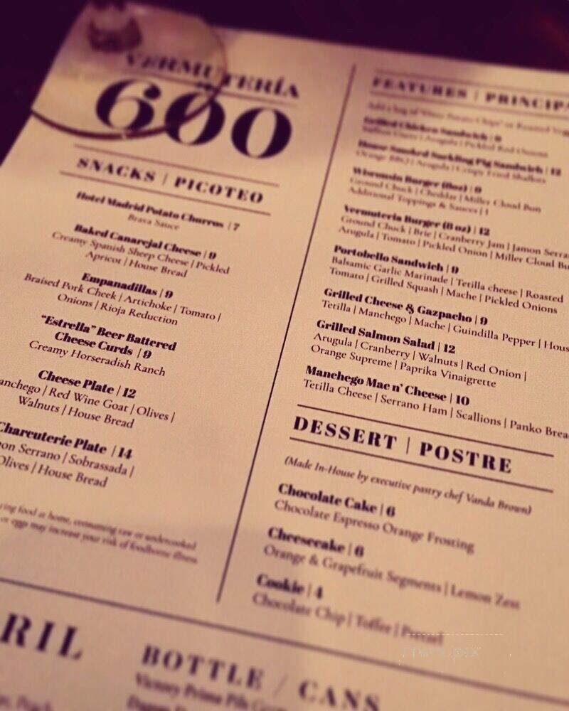 Vermuteria 600 - Milwaukee, WI menu_pic