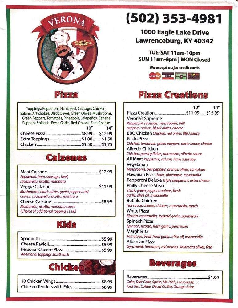 Verona Pizza - Lawrenceburg, KY menu_pic