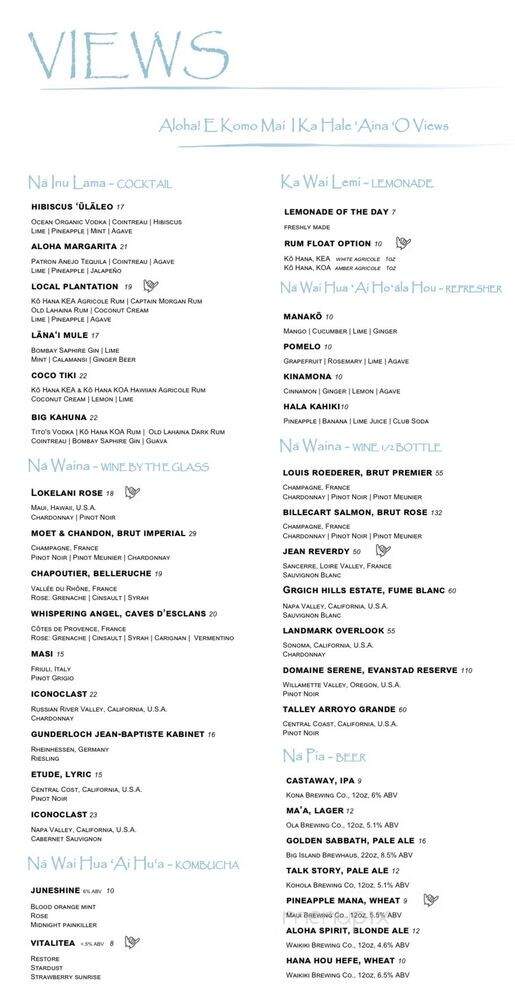Views Restaurant - Lanai City, HI menu_pic