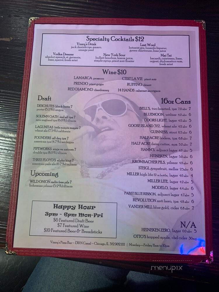 Vinny's Pizza Bar - Chicago, IL menu_pic