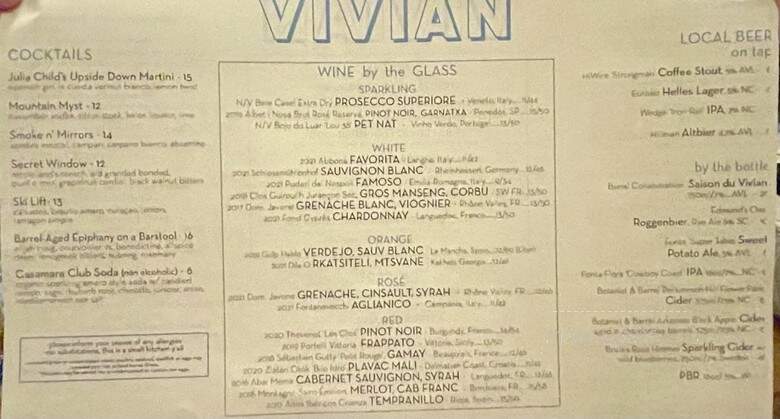 Vivian - Asheville, NC menu_pic