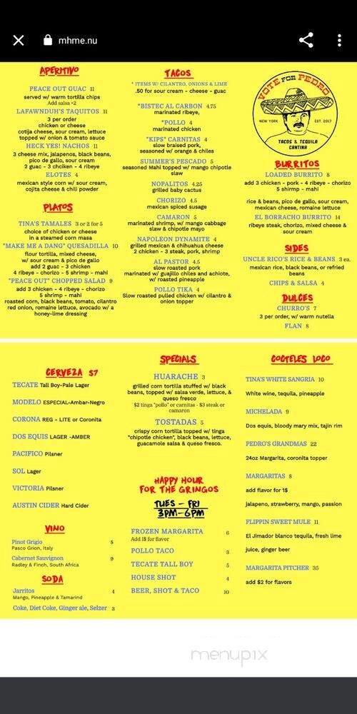 Vote For Pedro Tequila & Tacos - New York, NY menu_pic