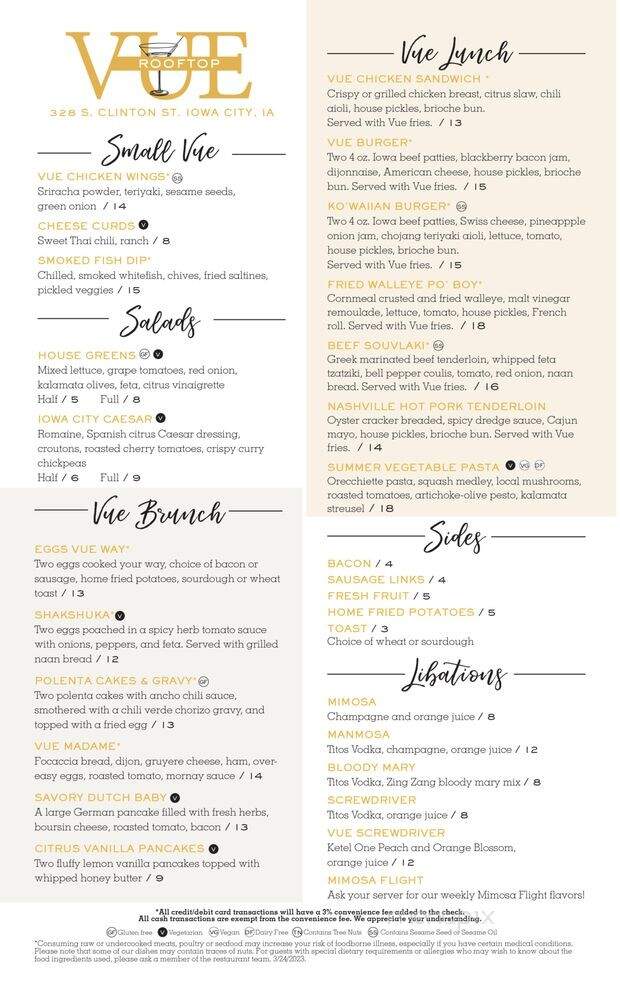 Vue Rooftop - Iowa City, IA menu_pic