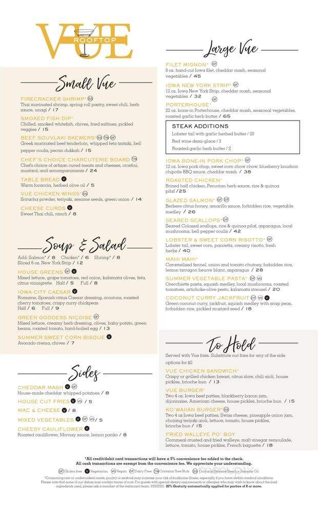 Vue Rooftop - Iowa City, IA menu_pic