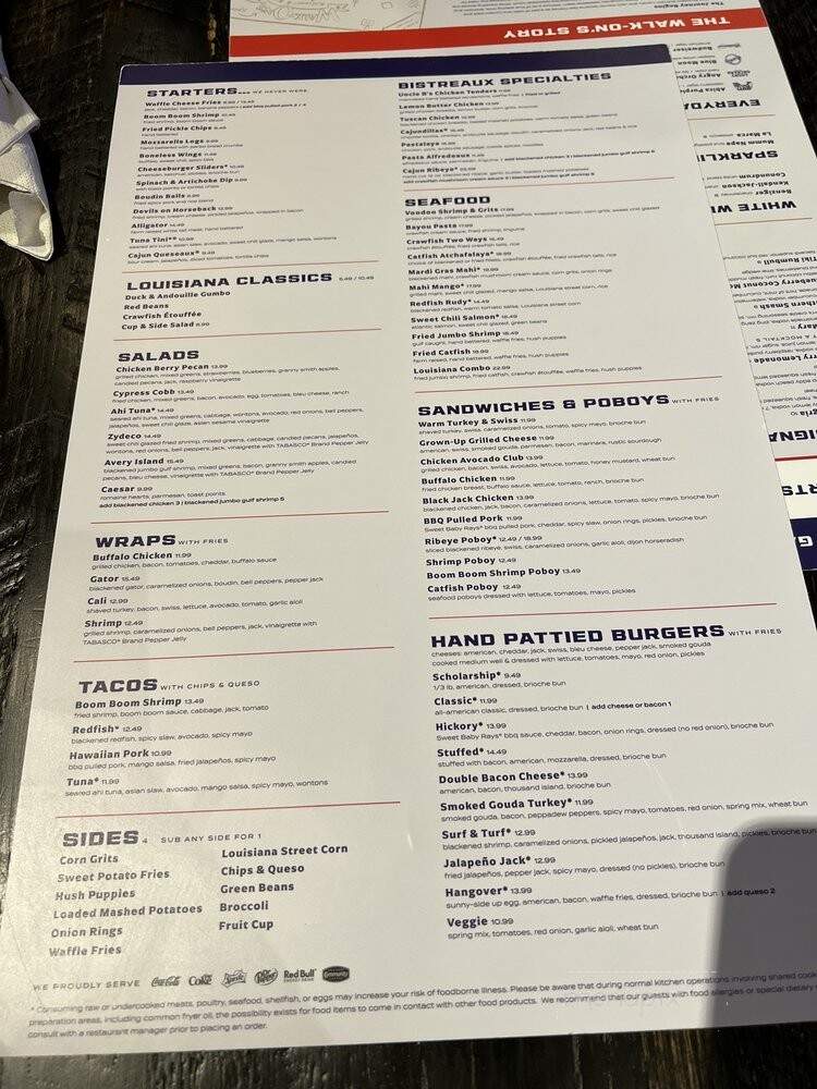 Walk-On's Sports Bistreaux - Metairie, LA menu_pic
