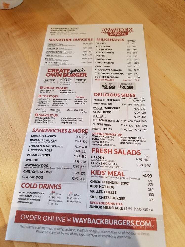 Wayback Burgers - Huntsville, AL menu_pic