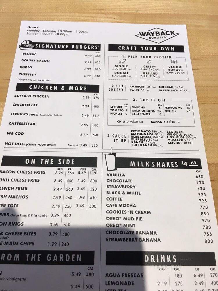 Wayback Burgers - Oakbrook Terrace, IL menu_pic