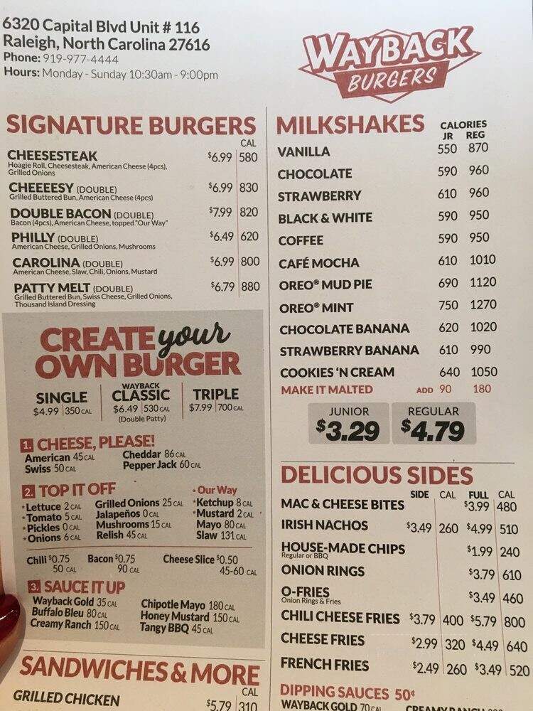 Wayback Burgers - Raleigh, NC menu_pic