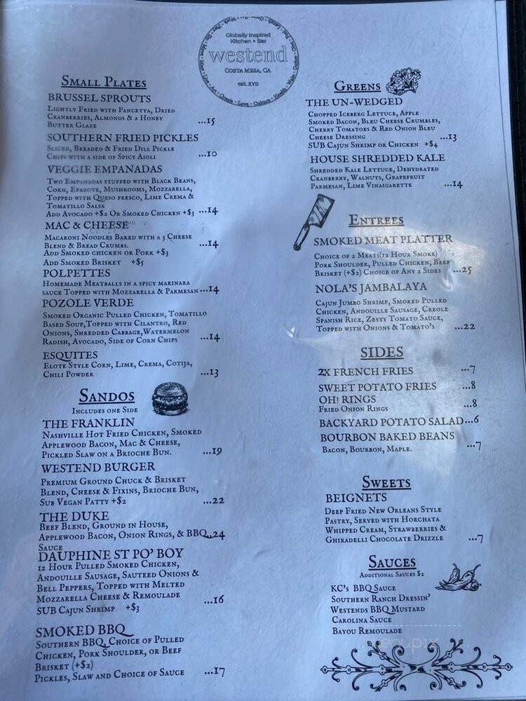 Westend - Costa Mesa, CA menu_pic