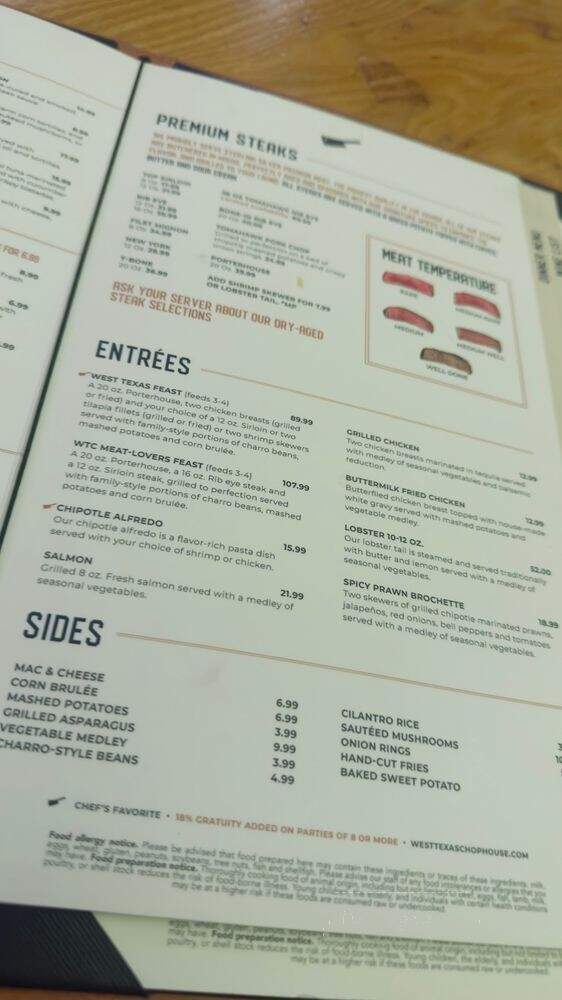 West Tx Chophouse - El Paso, TX menu_pic