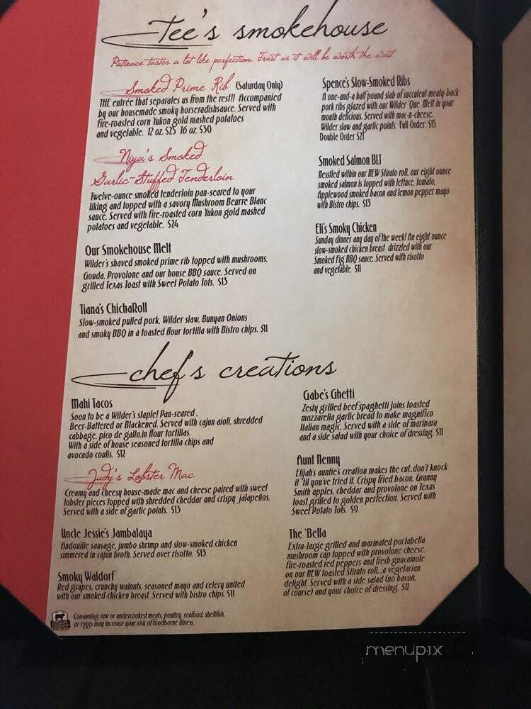 Wilder's Bistro - Appleton, WI menu_pic
