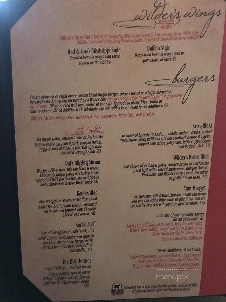 Wilder's Bistro - Appleton, WI menu_pic