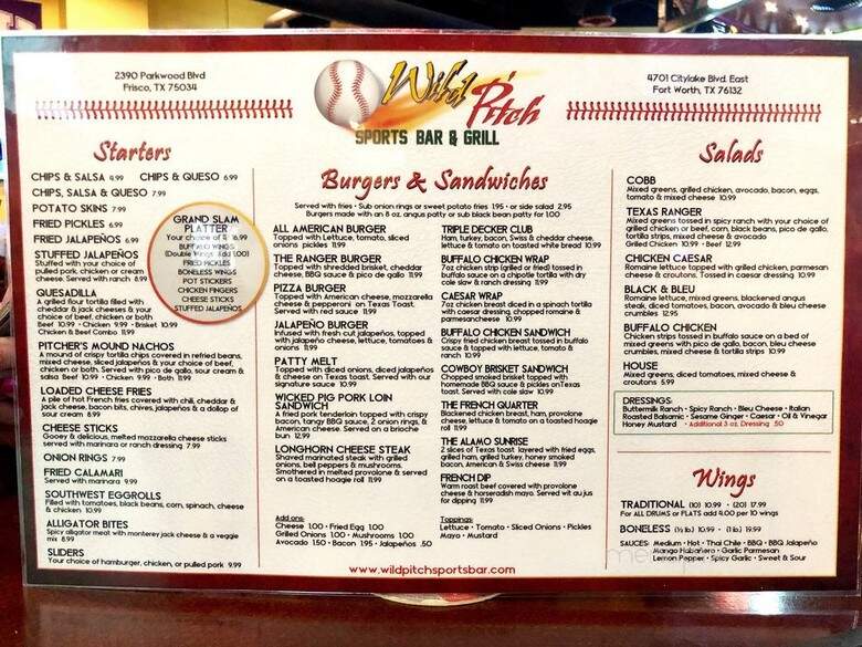 Wild Pitch Sports Bar & Grill - Fort Worth, TX menu_pic