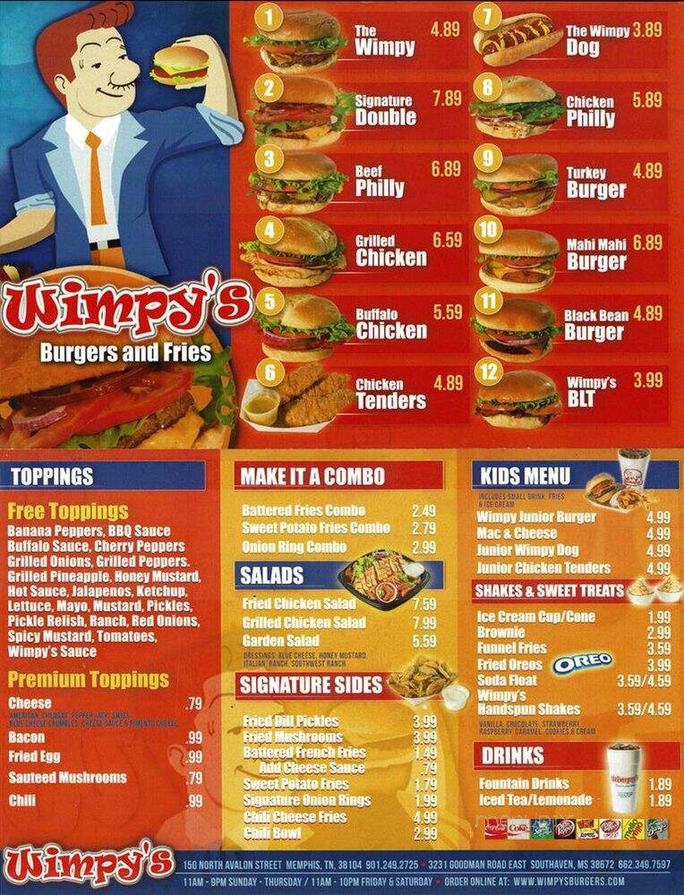 Wimpy's Burgers And Fries - Memphis, TN menu_pic