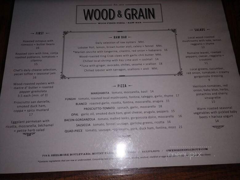 Wood & Grain - Mount Pleasant, SC menu_pic