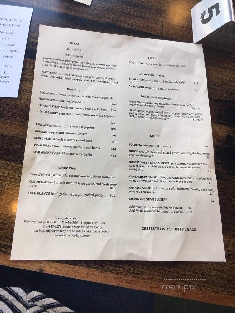 Wy'east Pizza - Milwaukee, WI menu_pic