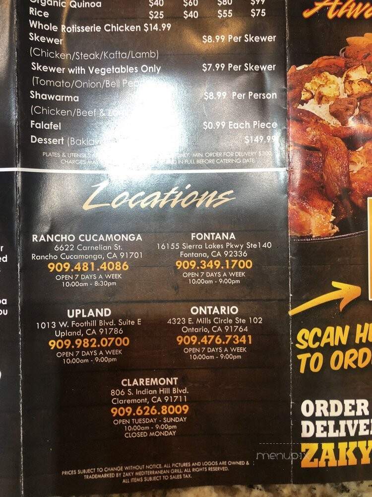 Zaky Mediterranean Grill - Ontario, CA menu_pic