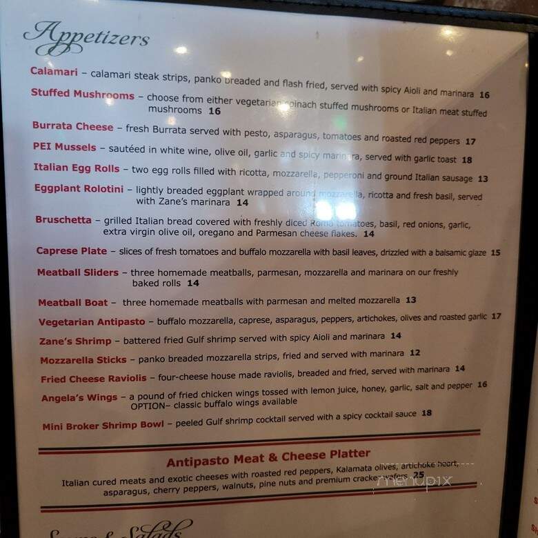 Zane's Italian Bistro - Denver, CO menu_pic