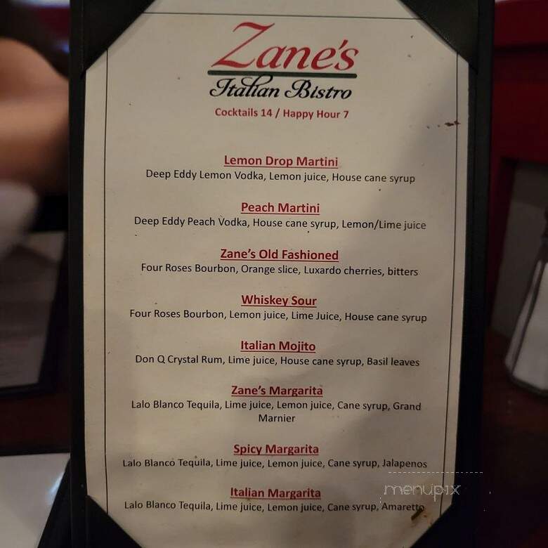 Zane's Italian Bistro - Denver, CO menu_pic