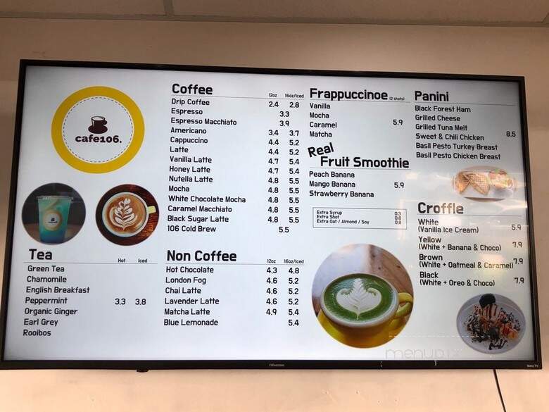 Cafe 106 - Burnaby, BC menu_pic