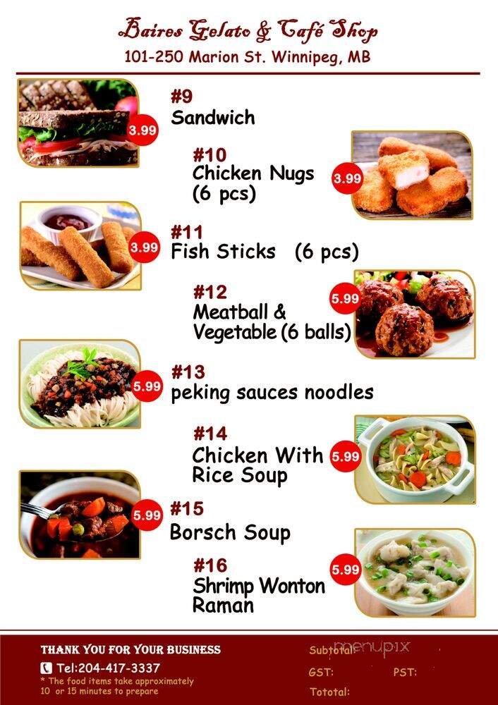 Baires Gelato & Cafe - Winnipeg, MB menu_pic