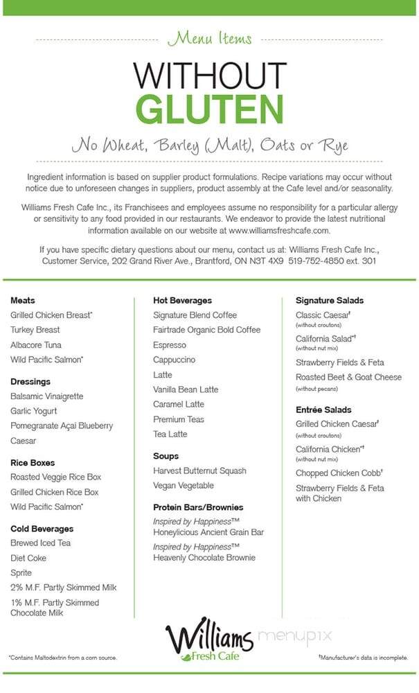 Williams Fresh Cafe - Burlington, ON menu_pic