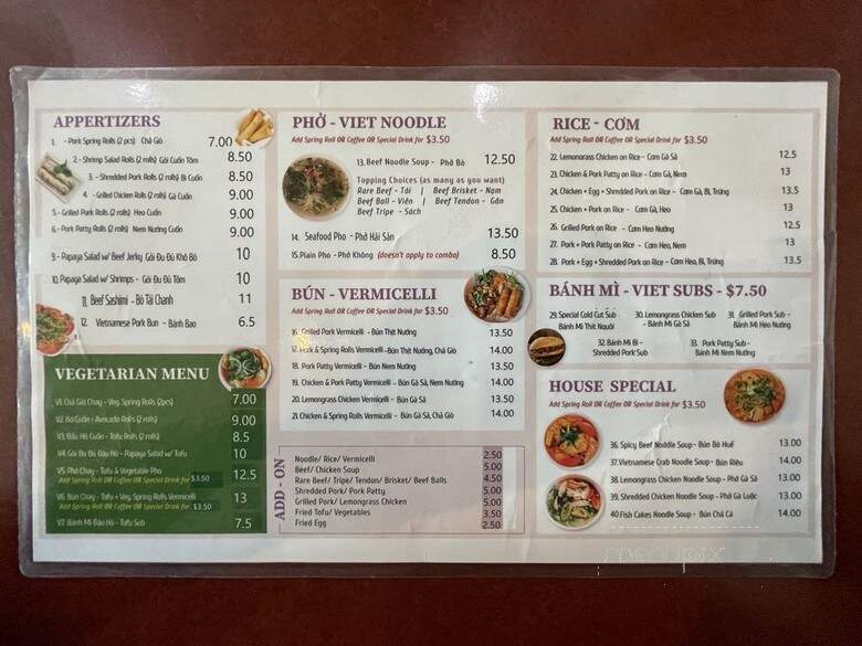 Vietnamese Tea House - Vancouver, BC menu_pic