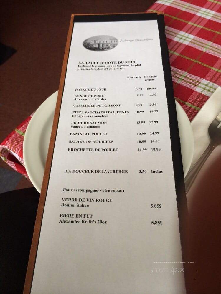 Auberge Beausejour - Amqui, QC menu_pic