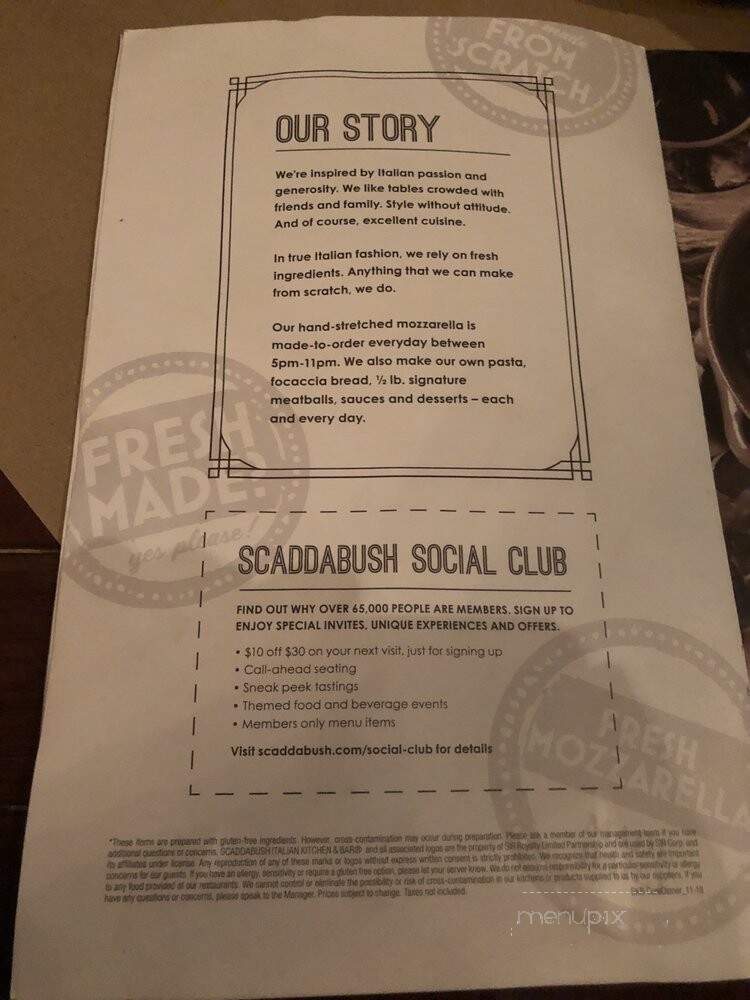 Scaddabush Italian Kitchen & Bar - Missisauga, ON menu_pic