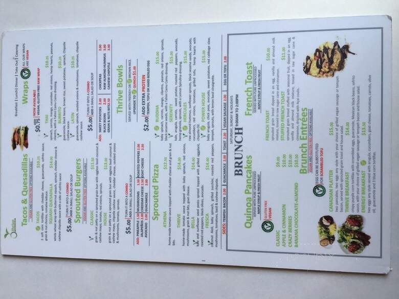 Thrive Organic Kitchen & Cafe - Toronto, ON menu_pic