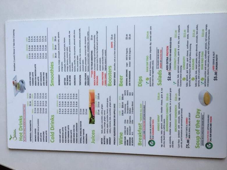 Thrive Organic Kitchen & Cafe - Toronto, ON menu_pic