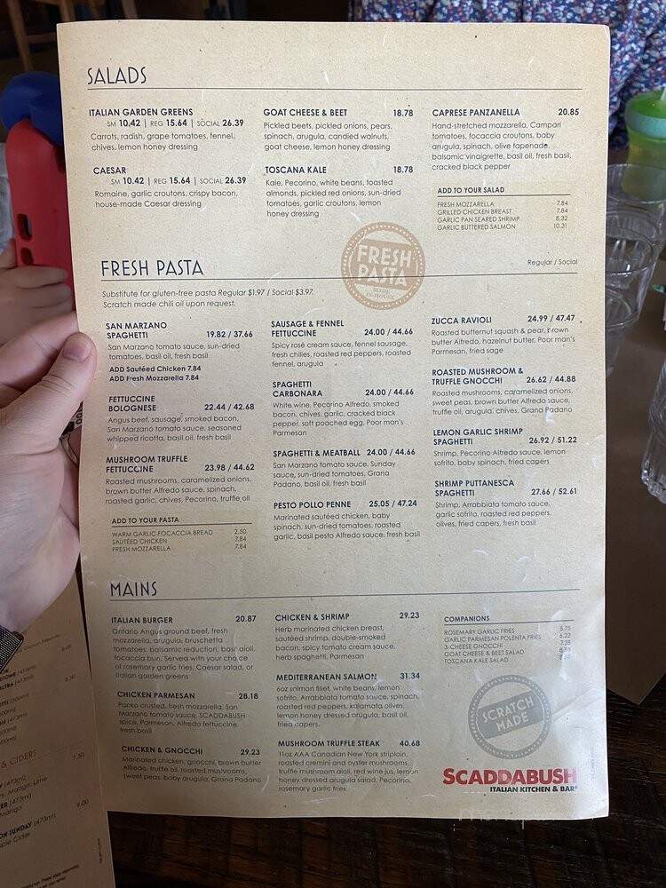 Scaddabush Italian Kitchen & Bar - Etobicoke, ON menu_pic
