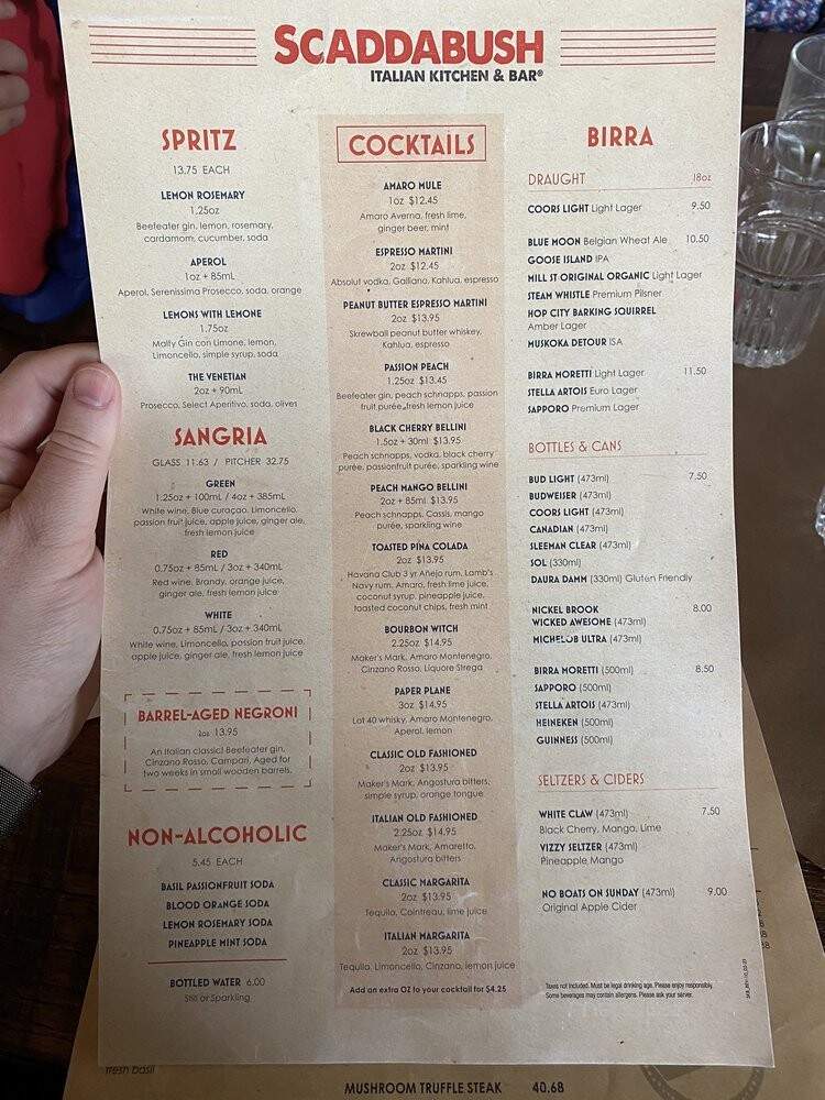 Scaddabush Italian Kitchen & Bar - Etobicoke, ON menu_pic