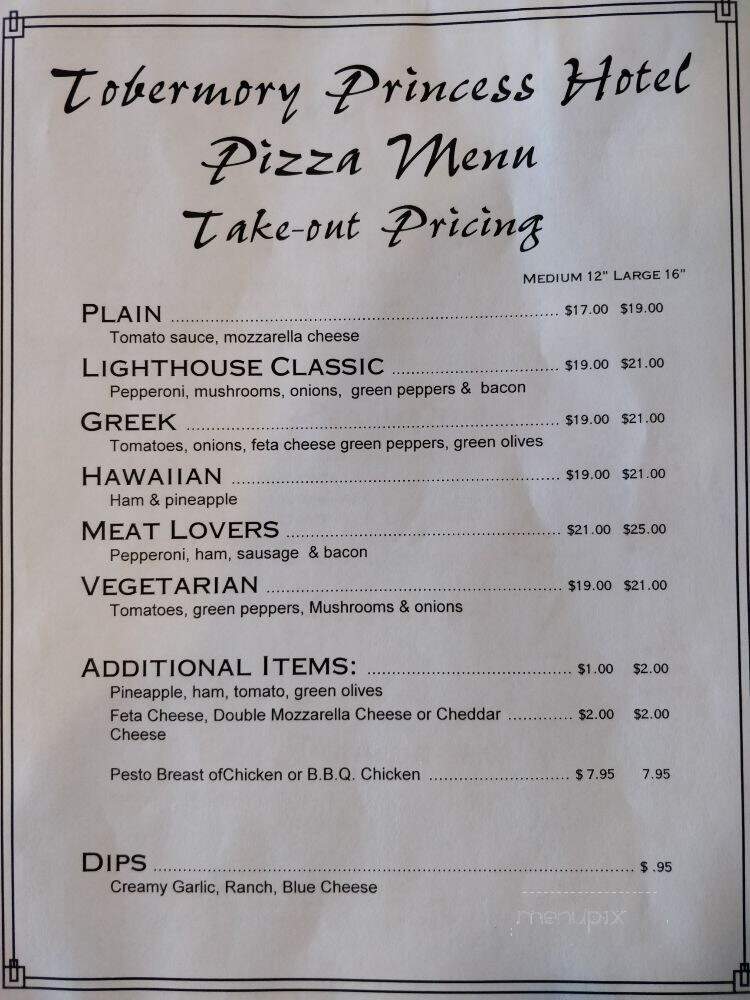 Princess Dining Room - Tobermory, ON menu_pic