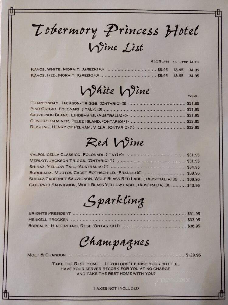Princess Dining Room - Tobermory, ON menu_pic