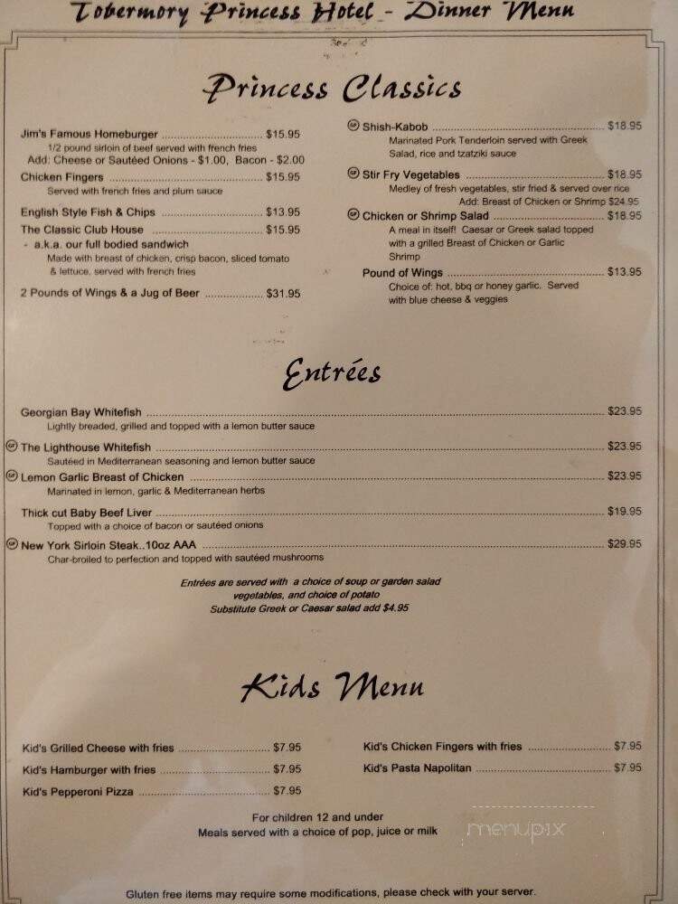 Princess Dining Room - Tobermory, ON menu_pic
