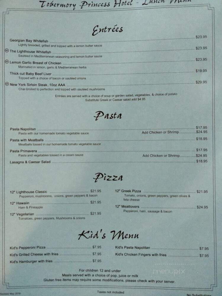 Princess Dining Room - Tobermory, ON menu_pic