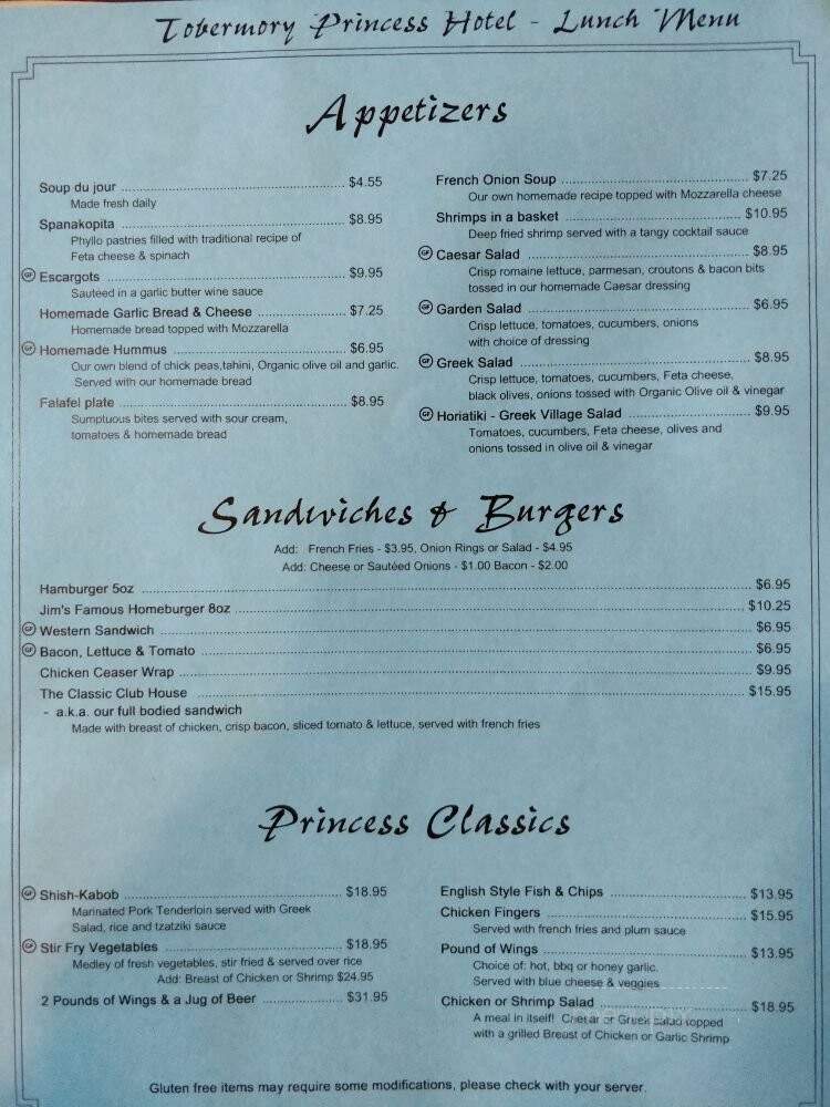 Princess Dining Room - Tobermory, ON menu_pic
